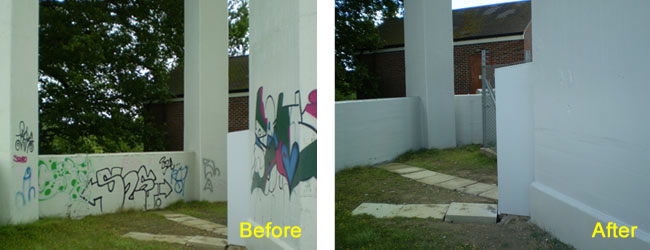 Spray Paint Graffiti Removed from Painted Concrete